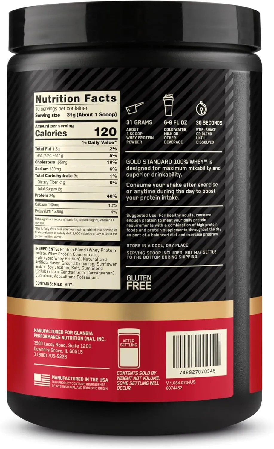 Optimum Nutrition Gold Standard 100% Whey Protein Powder, Cinnamon Roll, 0.68 Pound (Pack of 1)