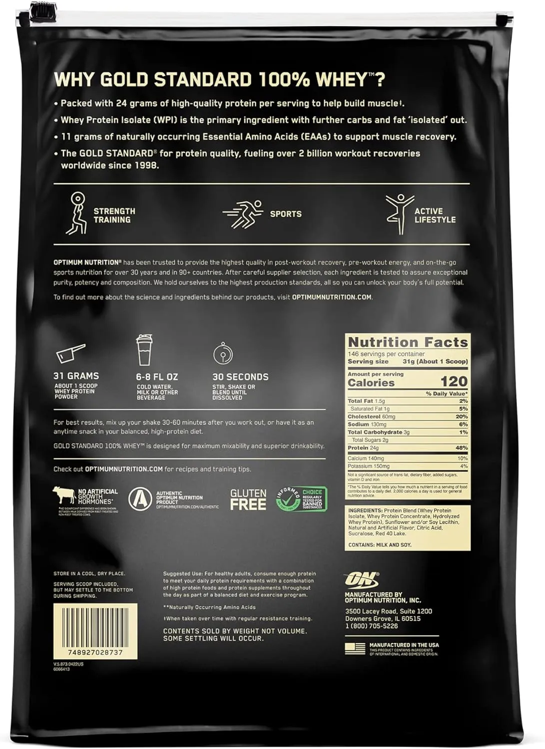 Optimum Nutrition Gold Standard 100% Whey Protein Powder, Delicious Strawberry, 10 Pound (Packaging May Vary)