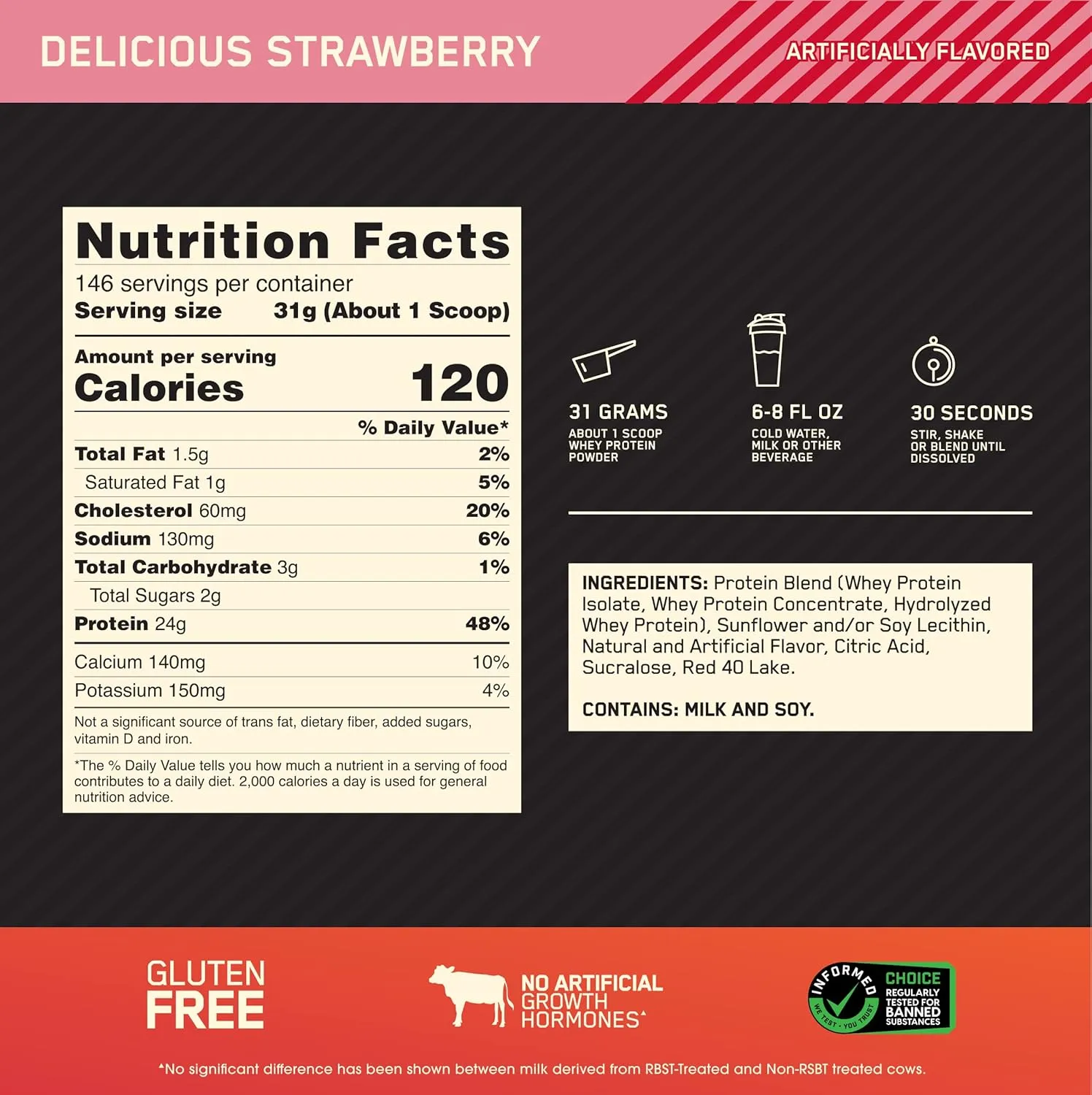 Optimum Nutrition Gold Standard 100% Whey Protein Powder, Delicious Strawberry, 10 Pound (Packaging May Vary)