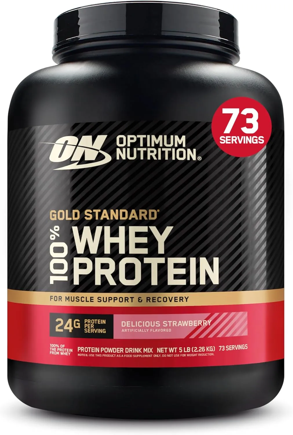 Optimum Nutrition Gold Standard 100% Whey Protein Powder, Delicious Strawberry, 5 Pound (Packaging May Vary)