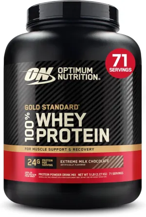 Optimum Nutrition Gold Standard 100% Whey Protein Powder, Extreme Milk Chocolate, 5 Pound (Packaging May Vary)
