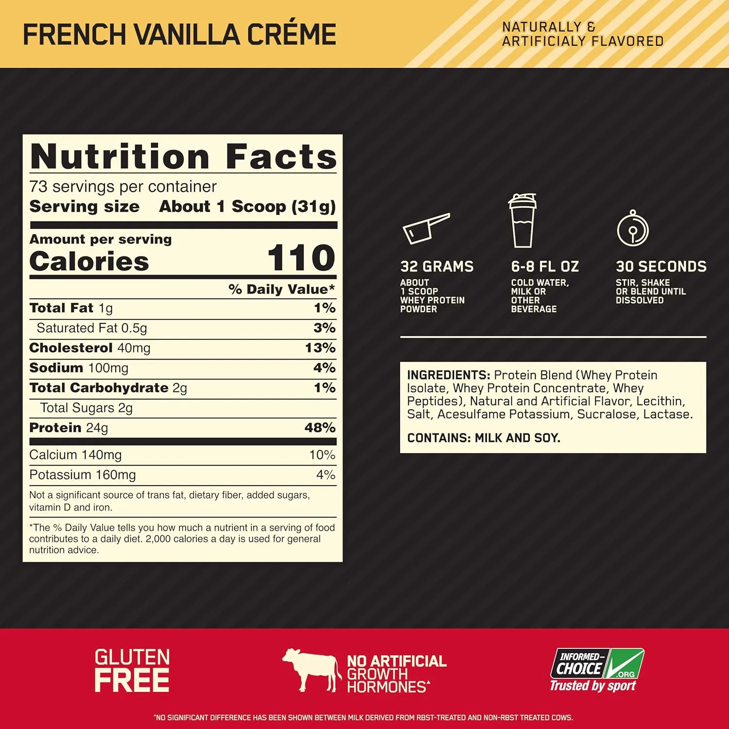 Optimum Nutrition Gold Standard 100% Whey Protein Powder, French Vanilla Creme, 5 Pound (Packaging May Vary)