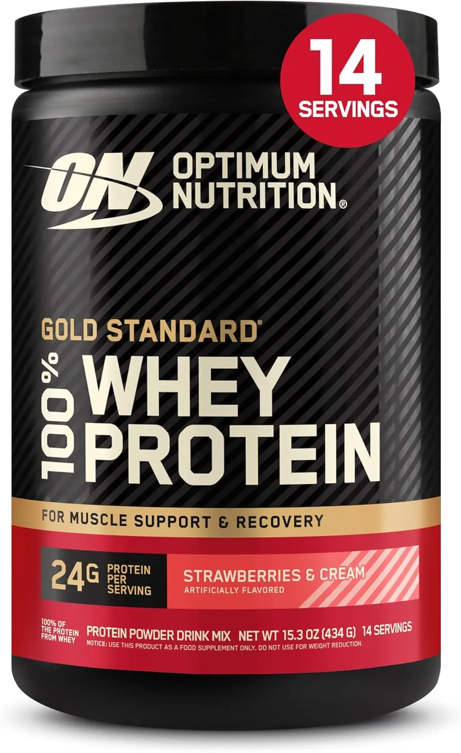 Optimum Nutrition Gold Standard 100% Whey Protein Powder, Strawberries and Cream, 1 Pound (Pack of 1)