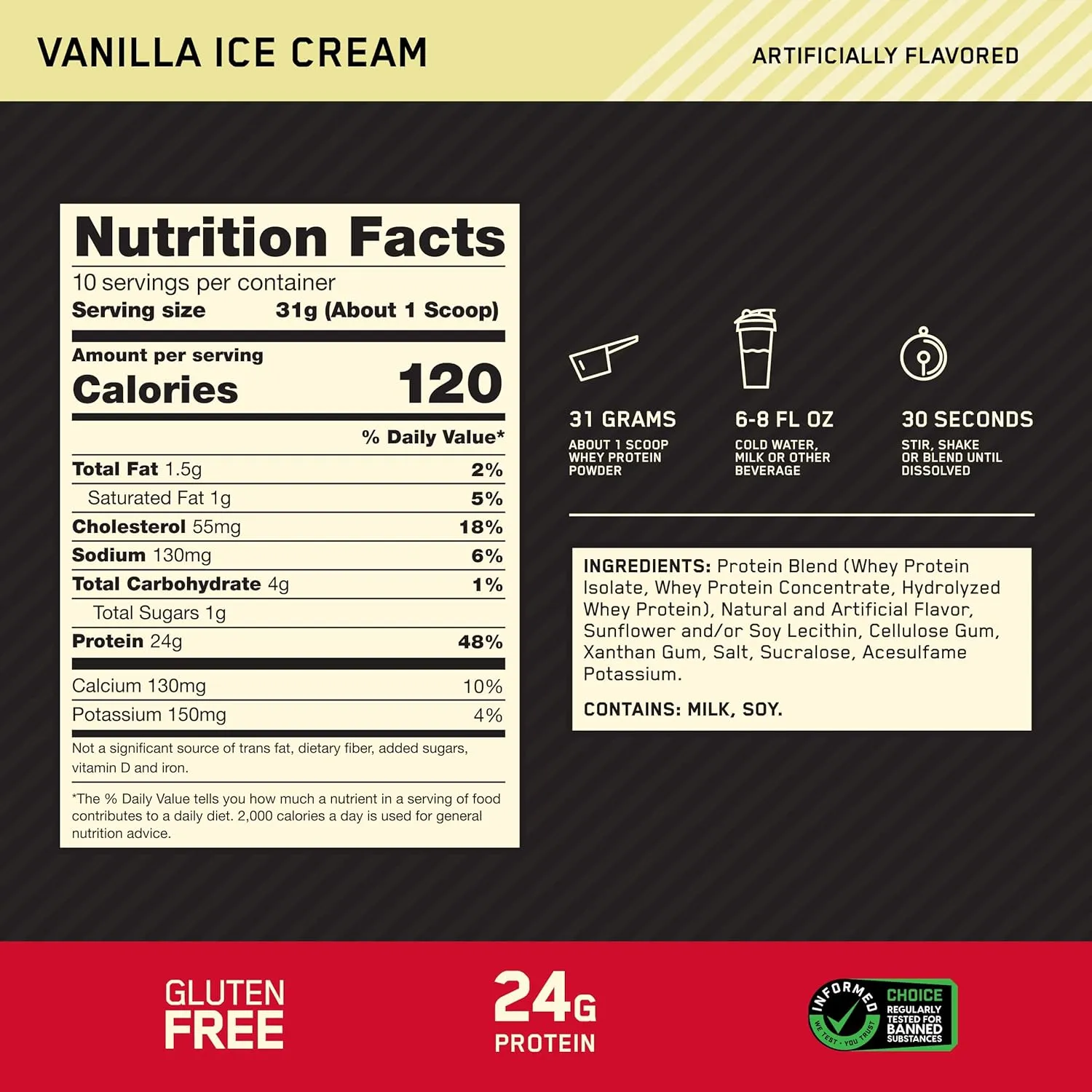 Optimum Nutrition Gold Standard 100% Whey Protein Powder, Vanilla Ice Cream, 0.68 Pound (Pack of 1)