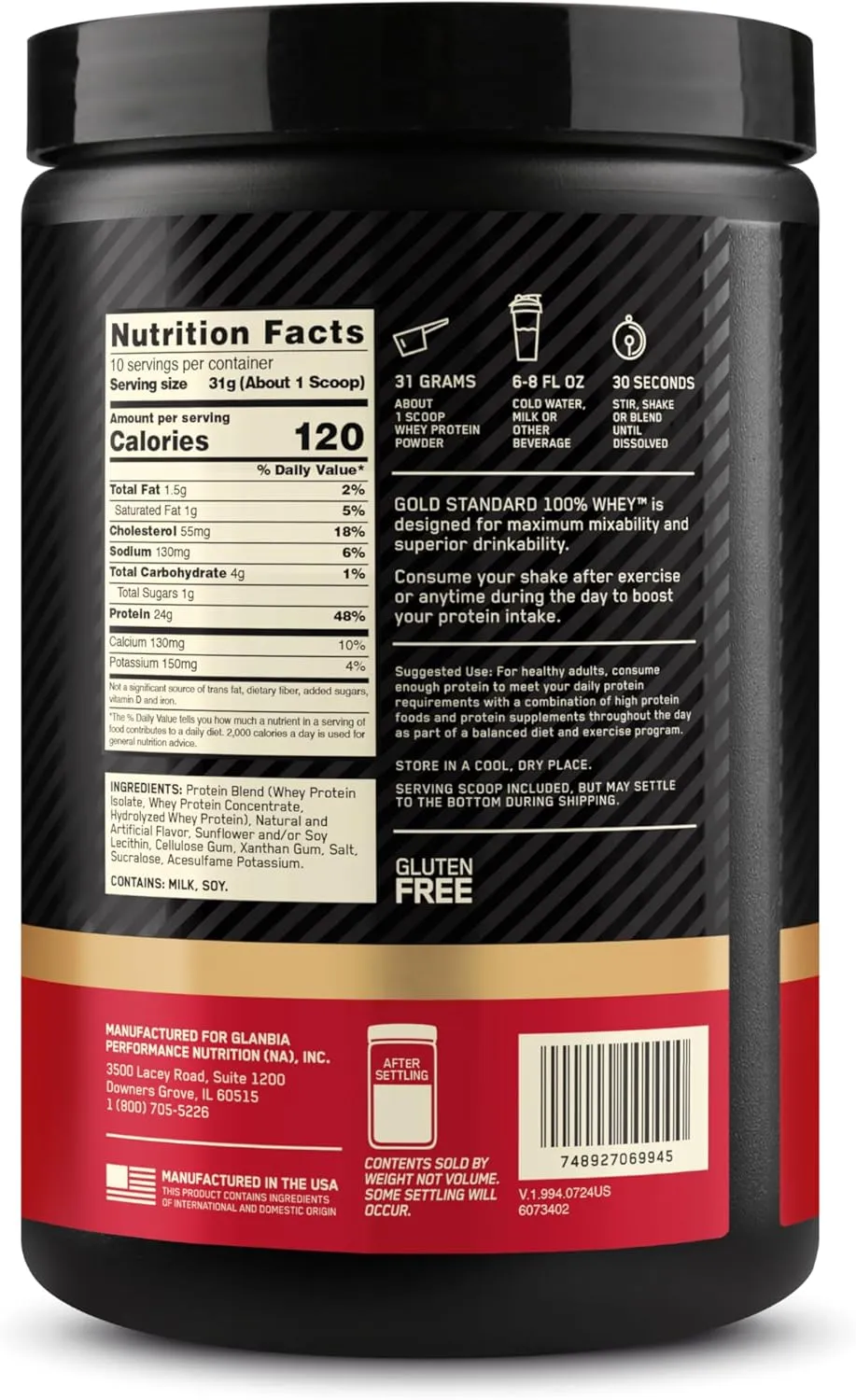 Optimum Nutrition Gold Standard 100% Whey Protein Powder, Vanilla Ice Cream, 0.68 Pound (Pack of 1)