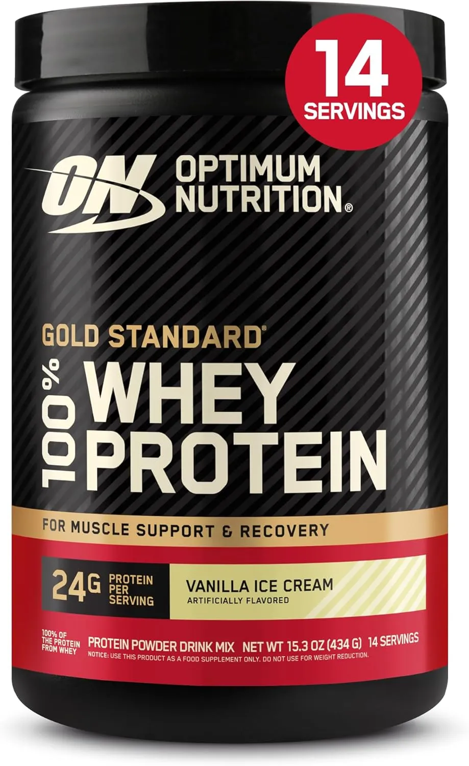 Optimum Nutrition Gold Standard 100% Whey Protein Powder, Vanilla Ice Cream, 1 Pound (Pack of 1)