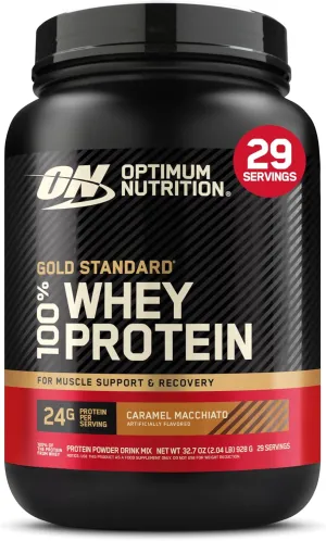 Optimum Nutrition New Flavor Gold Standard 100% Whey Protein Powder, Caramel Macchiato, 2 Pound (Pack of 1) (Packaging May Vary)