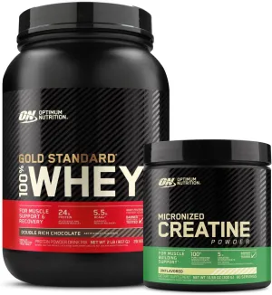 Optimum Nutrition ON Gold Standard 100% Whey Protein Primary Source Isolate - Double Rich Chocolate, 2 Lbs   ON Micronized Creatine Monohydrate Powder - Unflavored, 300 Grams