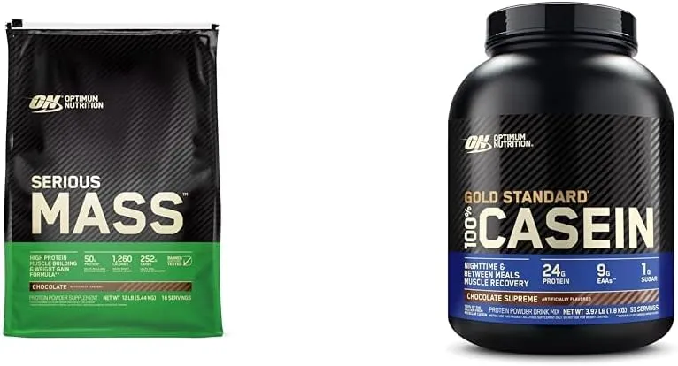 Optimum Nutrition Serious Mass Weight Gainer Protein Powder & Gold Standard 100% Micellar Casein Protein Powder