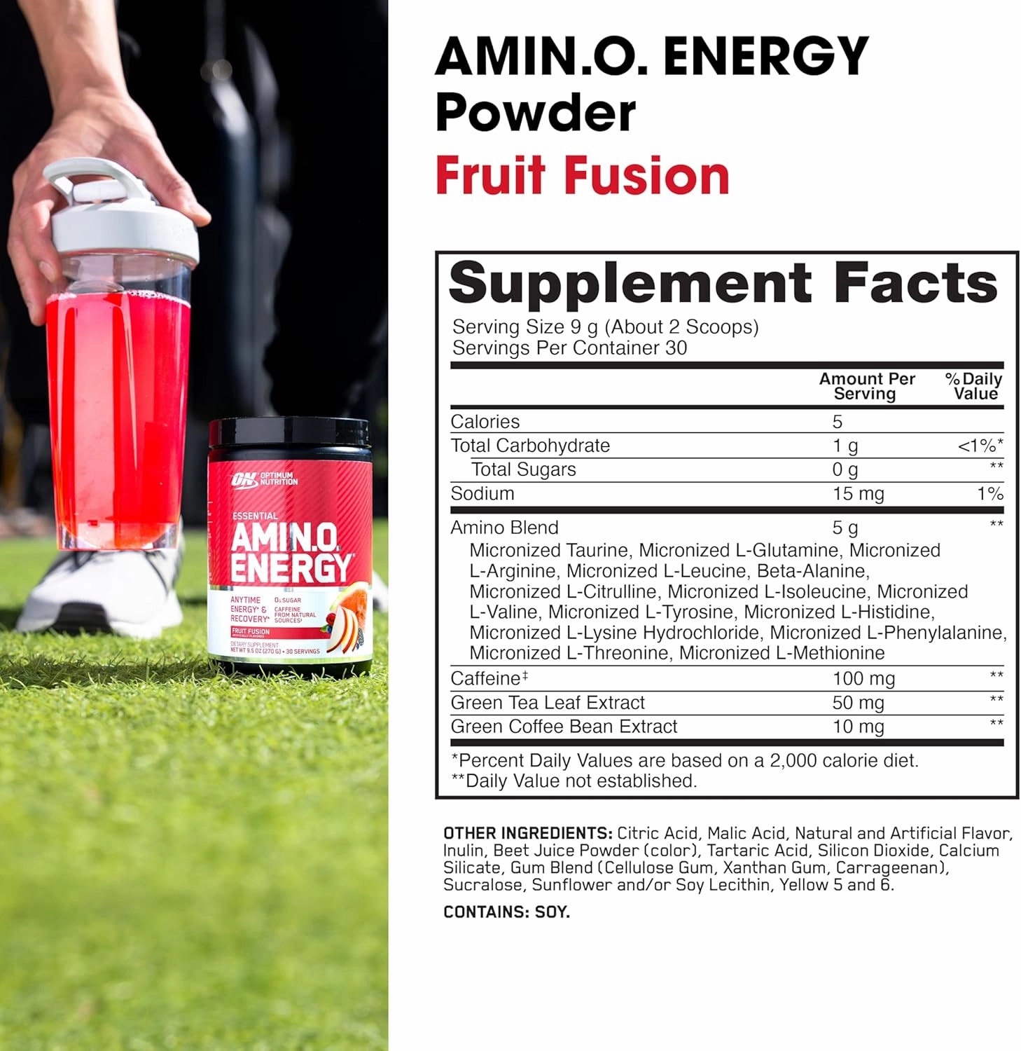 Optimum Nutrition Amino Energy - Pre Workout with Green Tea, BCAA, Amino Acids, Keto Friendly, Green Coffee Extract, Energy Powder - Fruit Fusion, 30 Servings (Packaging May Vary)