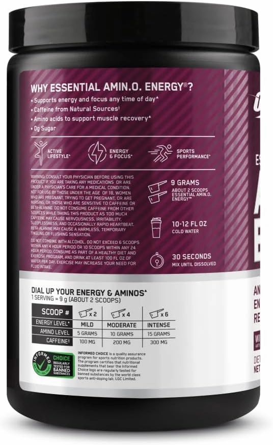Optimum Nutrition Amino Energy - Pre Workout with Green Tea, BCAA, Amino Acids, Keto Friendly, Green Coffee Extract, Energy Powder - Wild Berry, 30 Servings (Packaging May Vary)