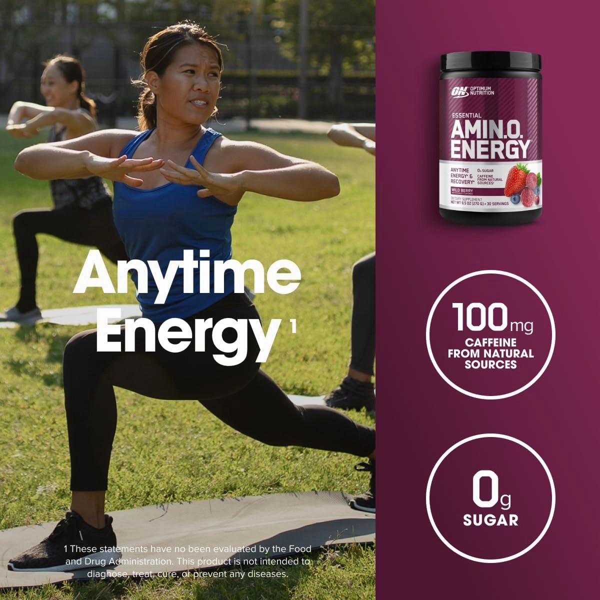 Optimum Nutrition Amino Energy - Pre Workout with Green Tea, BCAA, Amino Acids, Keto Friendly, Green Coffee Extract, Energy Powder - Wild Berry, 30 Servings (Packaging May Vary)