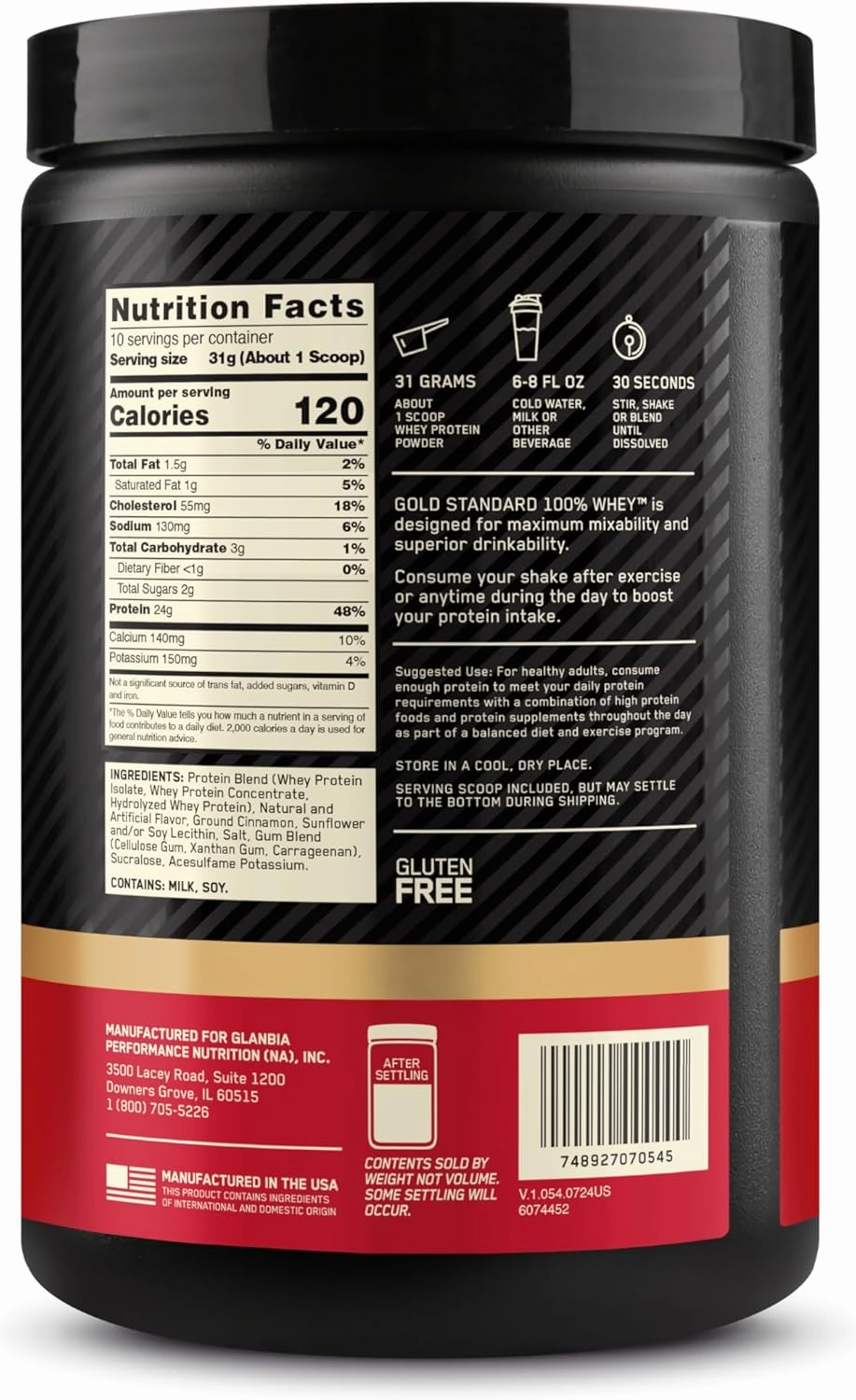 Optimum Nutrition Gold Standard 100% Whey Protein Powder, Cinnamon Roll, 0.68 Pound (Pack of 1)