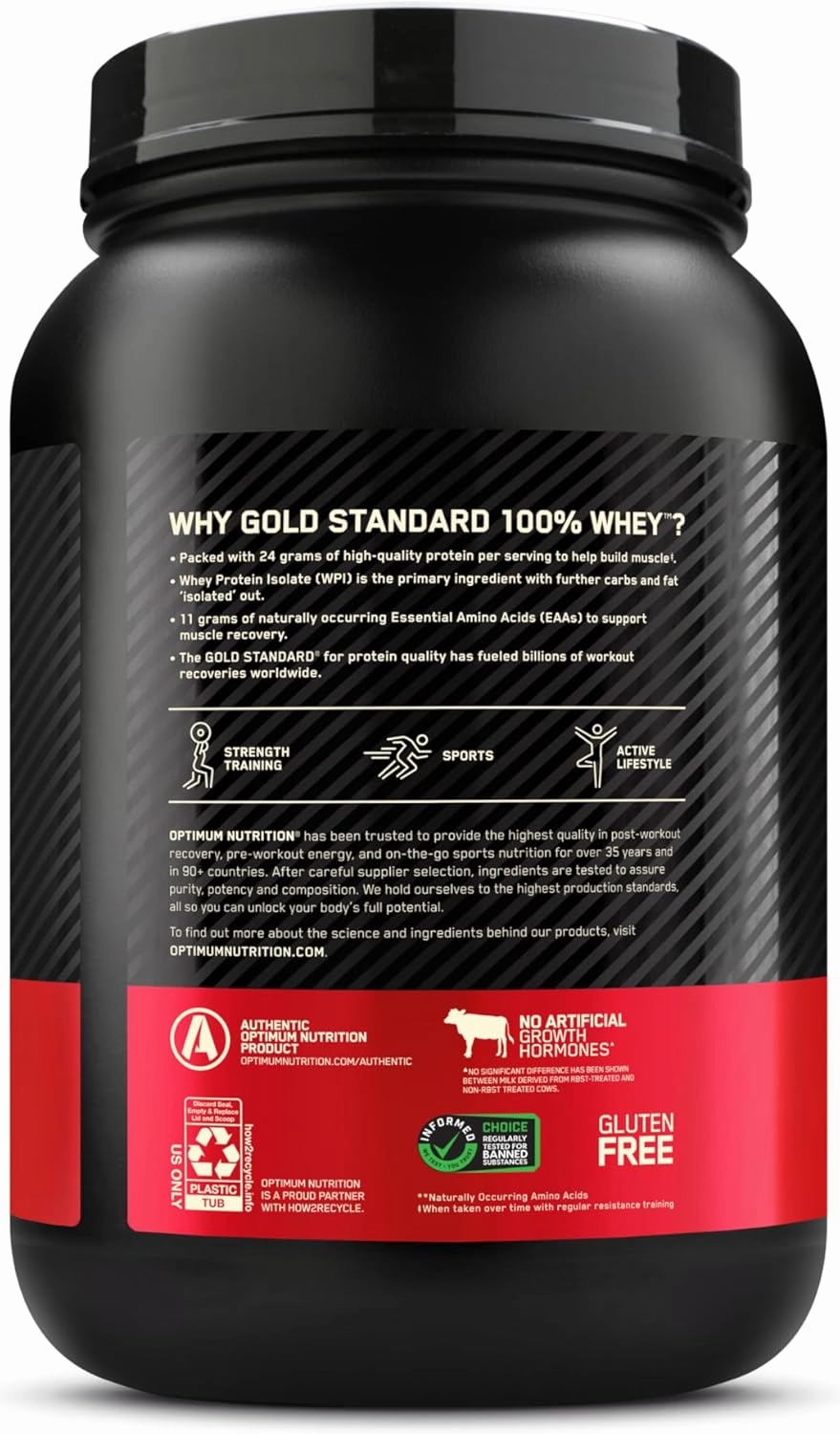 Optimum Nutrition Gold Standard 100% Whey Protein Powder, Cookies & Cream, 2 Pound (Packaging May Vary)