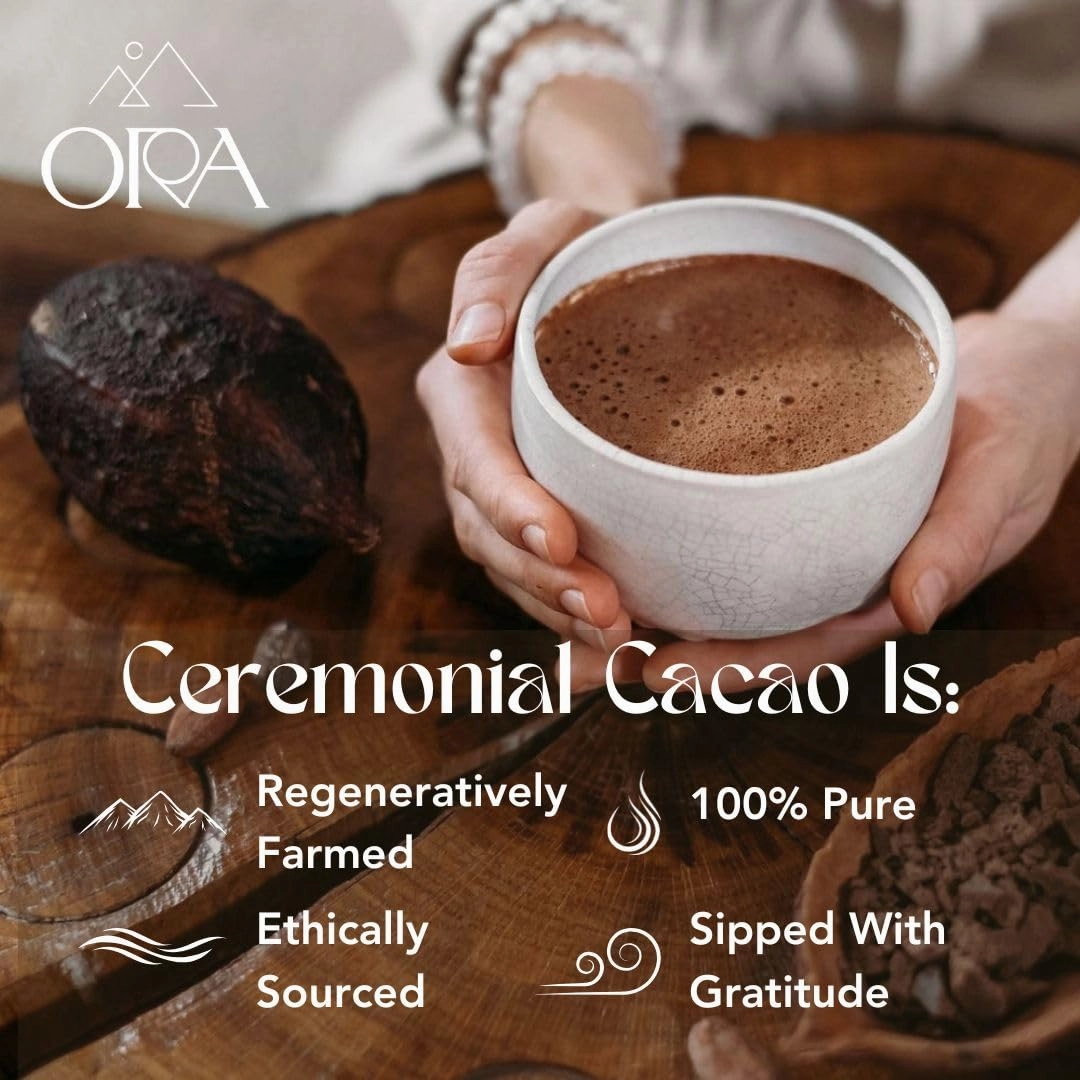 ORA Ceremonial Cacao - Uplifting Uganda - Organic 100% Cacao - Ethical - Regenerative - High Flavanol - Coffee Alternative - Better Energy - Heavy Metals Tested - Unsweetened - 16oz
