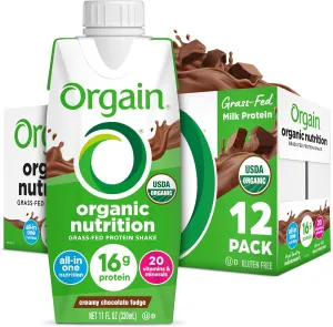 Orgain Organic Nutritional Protein Shake, Creamy Chocolate Fudge - 16g Grass Fed Whey Protein, Meal Replacement, 20 Vitamins & Minerals, Fruits & Vegetables, Gluten Free, Non-GMO, 11 Fl Oz (12 Pack)