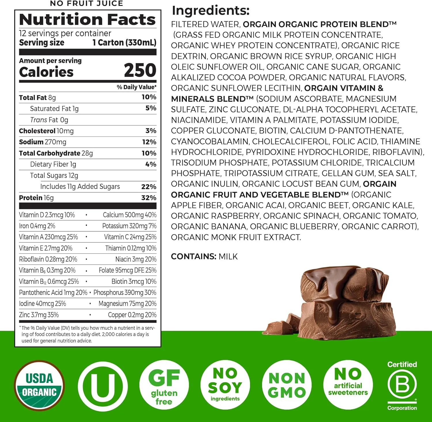 Orgain Organic Nutritional Protein Shake, Creamy Chocolate Fudge - 16g Grass Fed Whey Protein, Meal Replacement, 20 Vitamins & Minerals, Fruits & Vegetables, Gluten Free, Non-GMO, 11 Fl Oz (12 Pack)