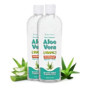 Organic Aloe Vera Gel 100% Pure & Natural Gel, Moisturizing, Face Skin & Hair Care, Sun Burn Relief, Hydrating & Soothing for Dry, Razor Bumps, Made in USA, Unscented, 32 oz, 2-Pack