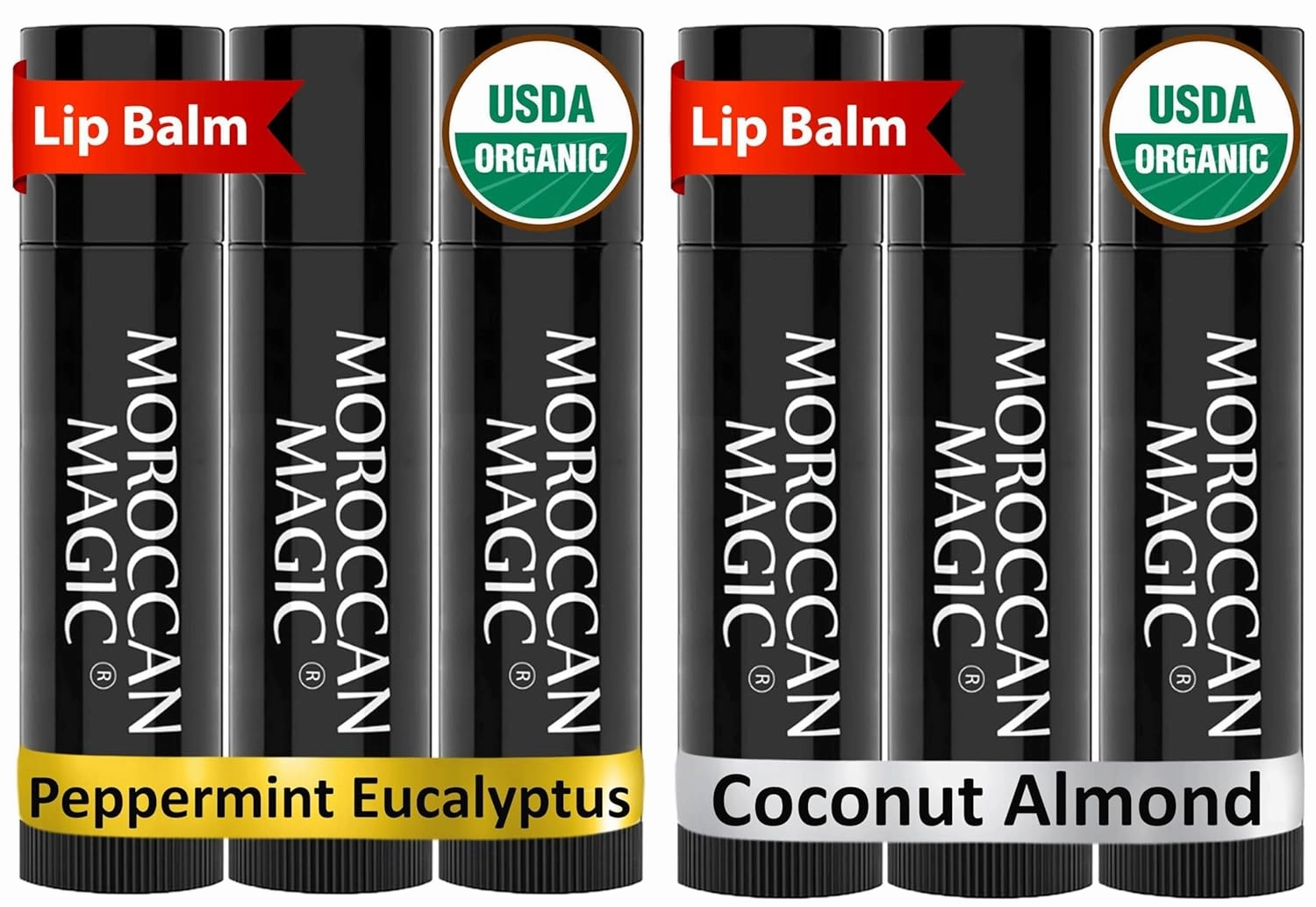 Organic Peppermint Eucalyptus and Coconut Almond Lip Balm Bundle (6 balms)