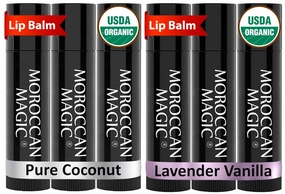Organic Pure Coconut and Lavender Vanilla Lip Balm Bundle (6 balms)