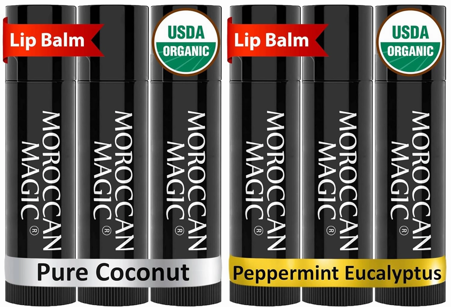 Organic Pure Coconut and Peppermint Eucalyptus Lip Balm Bundle (6 balms)