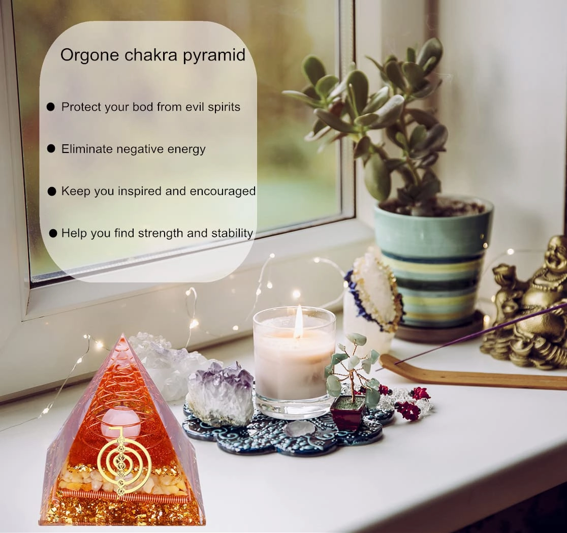 Orgone Pyramid for Positive Energy, Chakra, Wealth, Success - Chakra Orgonite Pyramid with Gemstones, Lucky Crystals, and Attract Lucky Home Decor
