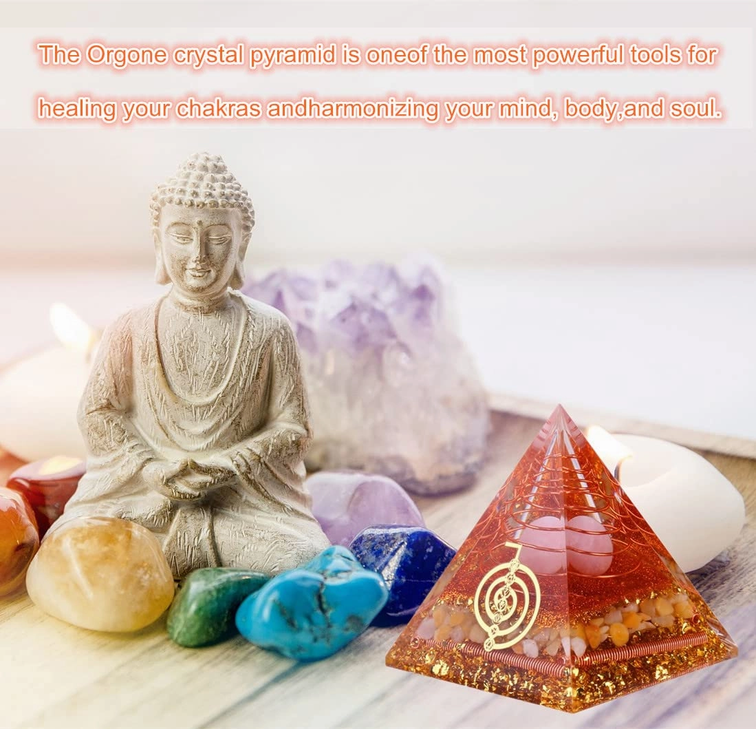 Orgone Pyramid for Positive Energy, Chakra, Wealth, Success - Chakra Orgonite Pyramid with Gemstones, Lucky Crystals, and Attract Lucky Home Decor