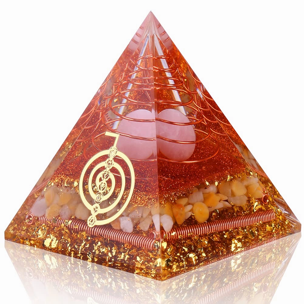 Orgone Pyramid for Positive Energy, Chakra, Wealth, Success - Chakra Orgonite Pyramid with Gemstones, Lucky Crystals, and Attract Lucky Home Decor