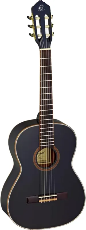 Ortega Guitars R221BK-7/8 Nylon 6-String Guitar with Spruce Top, Mahogany Body, Black Gloss, 7/8 Size
