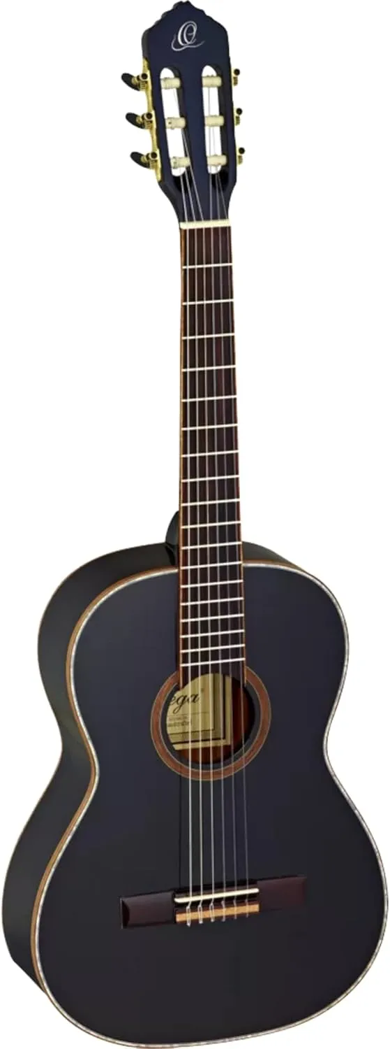 Ortega Guitars R221BK-7/8 Nylon 6-String Guitar with Spruce Top, Mahogany Body, Black Gloss, 7/8 Size
