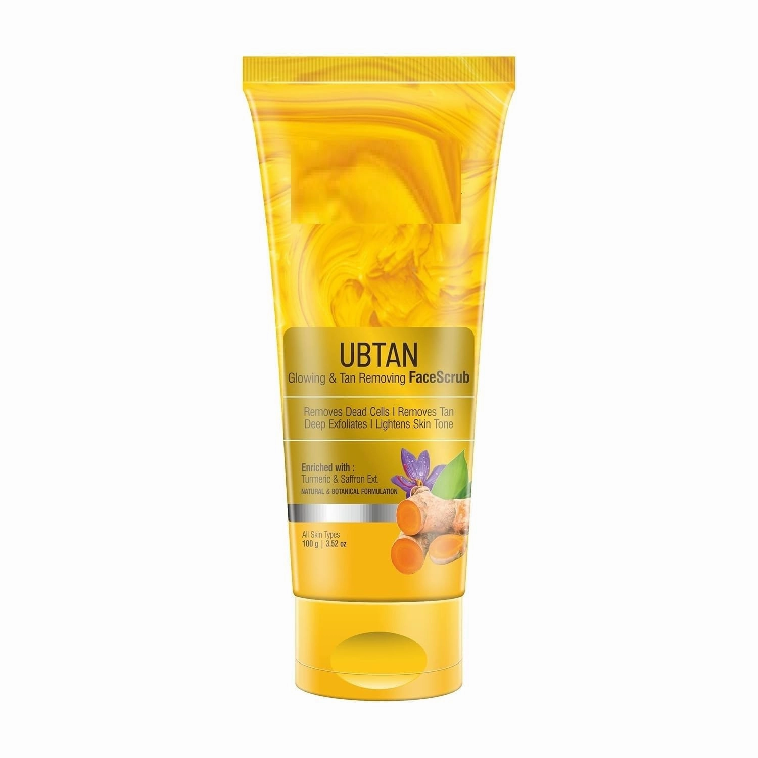 Os; hea He;rbals Ubtan Glowing & Tan Removing Face Scrub for All Skin Types | Lightens Skin Tone, Removes Dead Cells | Enriched with Turmeric & Saffron Extracts 100g