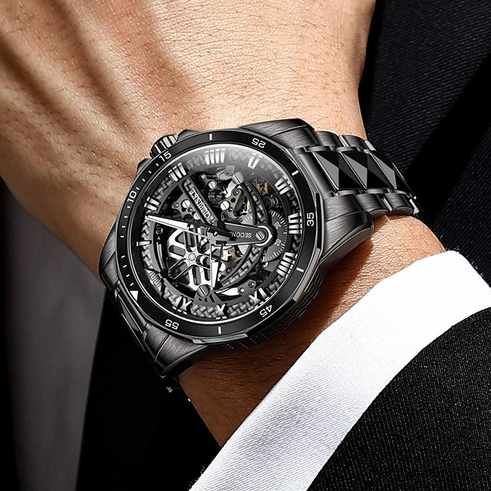 OUPINKE Automatic Watches for Men Starry Sky Luxury Mechanical Waterproof Date Luminous Sapphire Tungsten Steel Wrist Watch