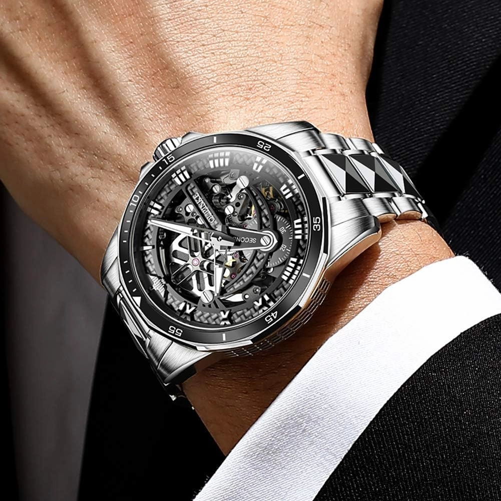 OUPINKE Automatic Watches for Men Starry Sky Luxury Mechanical Waterproof Date Luminous Sapphire Tungsten Steel Wrist Watch