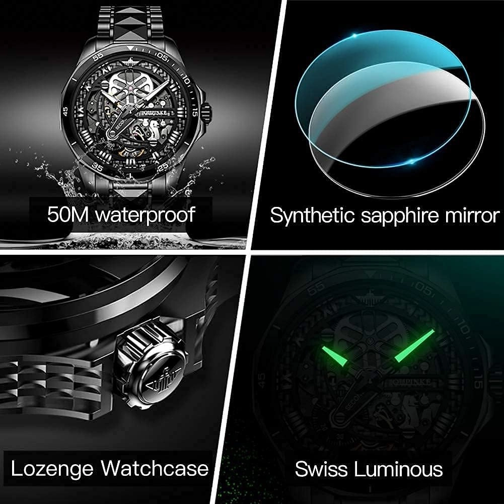 OUPINKE Automatic Watches for Men Starry Sky Luxury Mechanical Waterproof Date Luminous Sapphire Tungsten Steel Wrist Watch