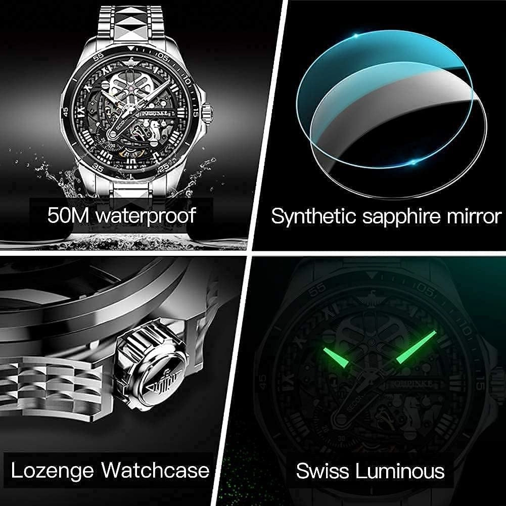 OUPINKE Automatic Watches for Men Starry Sky Luxury Mechanical Waterproof Date Luminous Sapphire Tungsten Steel Wrist Watch