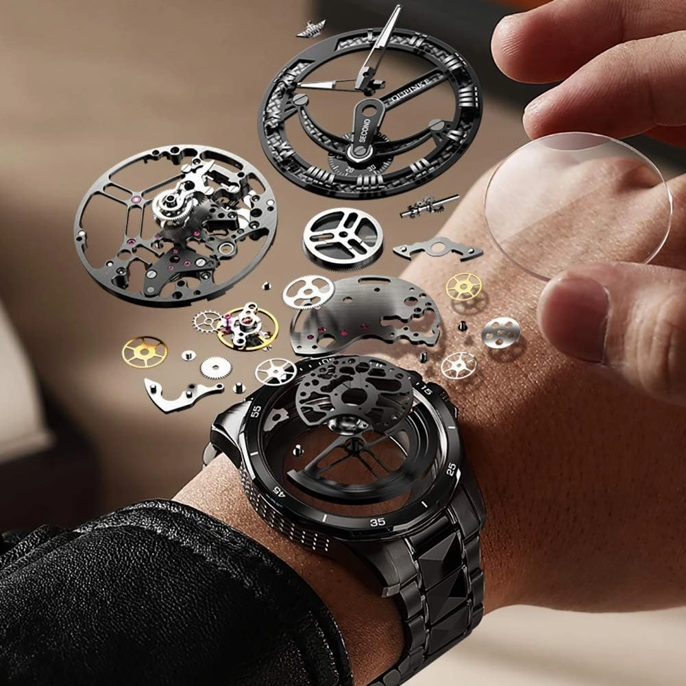 OUPINKE Automatic Watches for Men Starry Sky Luxury Mechanical Waterproof Date Luminous Sapphire Tungsten Steel Wrist Watch