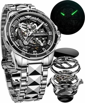 OUPINKE Automatic Watches for Men Starry Sky Luxury Mechanical Waterproof Date Luminous Sapphire Tungsten Steel Wrist Watch