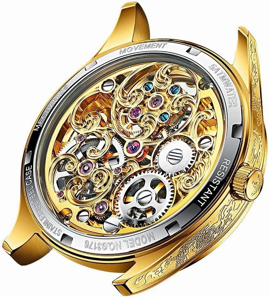 OUPINKE Men's Watch Automatic Designer Big Face Luxury Mechanical Skeleton Dress Business Wrist Watches Two Tone Tungsten Steel Waterproof Sapphire Calendar