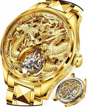 OUPINKE Men's Watch Automatic Designer Big Face Luxury Mechanical Skeleton Dress Business Wrist Watches Two Tone Tungsten Steel Waterproof Sapphire Calendar