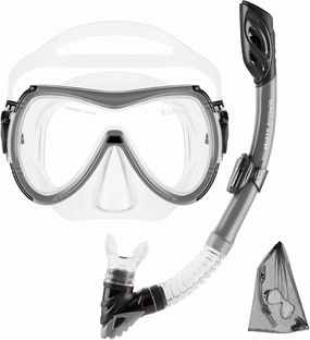 OutdoorMaster Mobula Snorkeling Gear for Adults, Diving Mask and Snorkel Set with Tempered Glass Anti-Fog, TOP Dry Snorkel for Diving Snorkeling Swimming