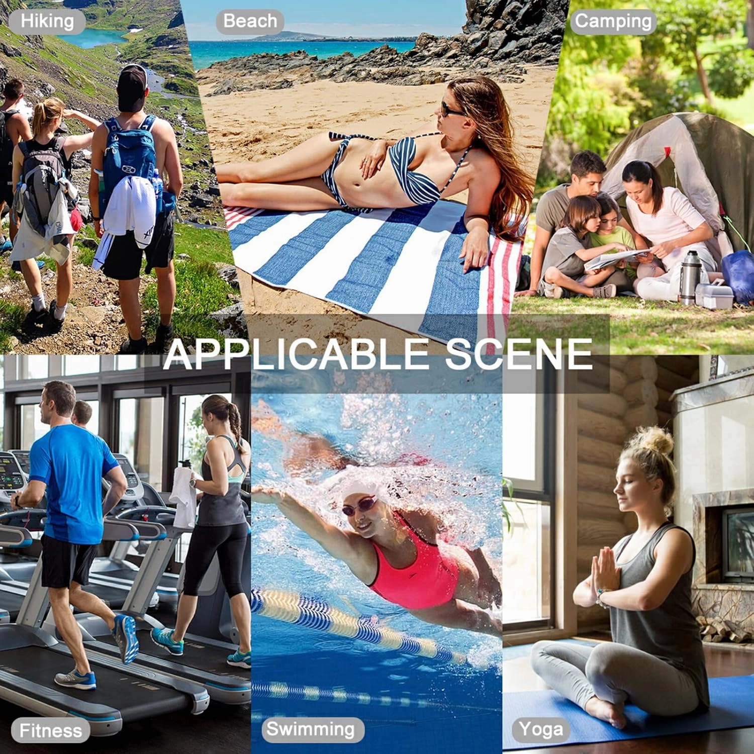 Oyihfvs White Grey Marble with Gold Veins Powder Agate Ripples Quick Drying Beach Towel, Foldable Yoga Towel, Soft Sport Towel, Sweat Absorbent Towel with Storage Mesh Bag 30 x 60 inch (S)