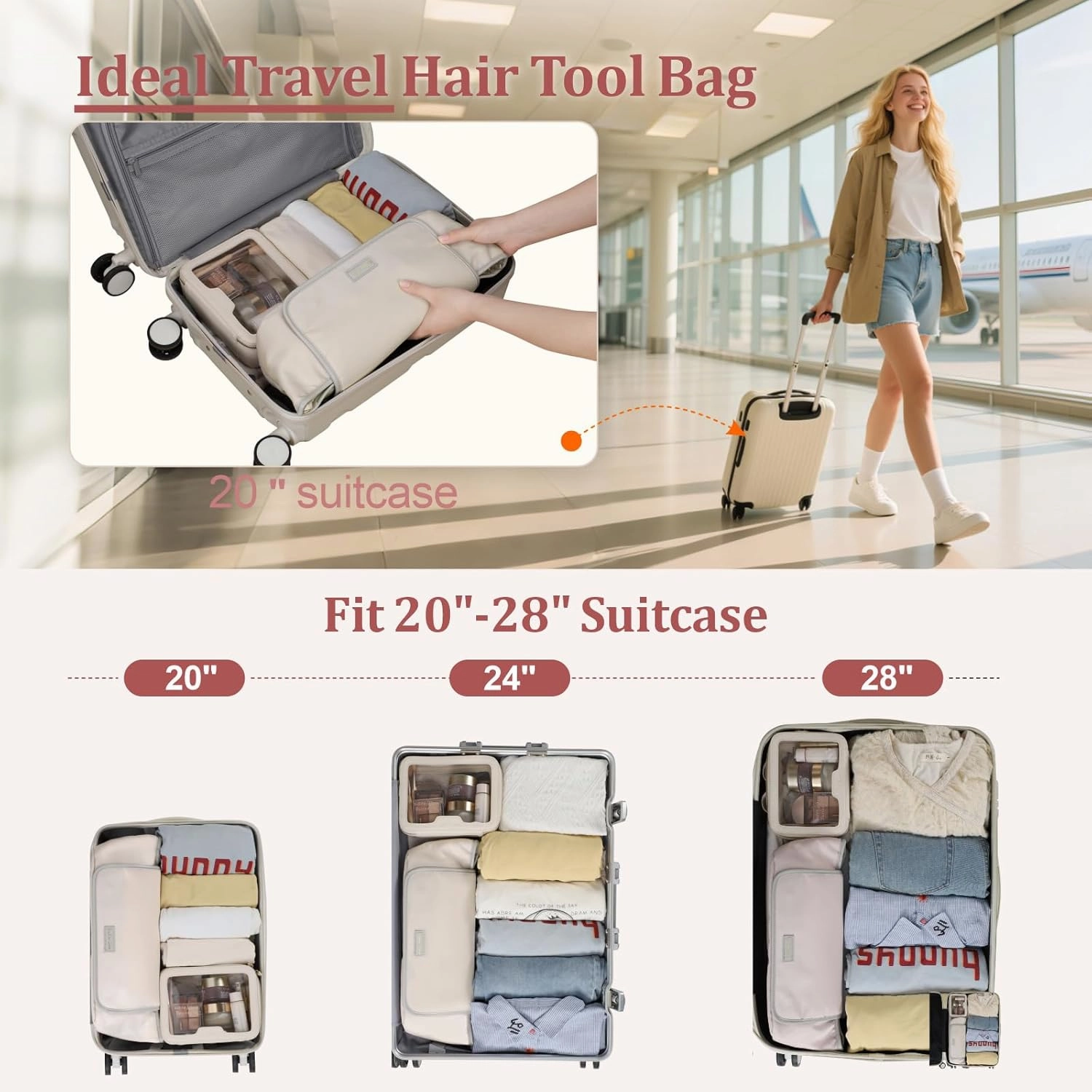 PACKISM Hair Tools Travel Bag - with Heat-Resistant for Dyson Airwrap & Shark Flexstyle, Flat Irons, Straighteners, Curling Iron, and Haircare Accessories - Ceylon Ivory   Light Grey