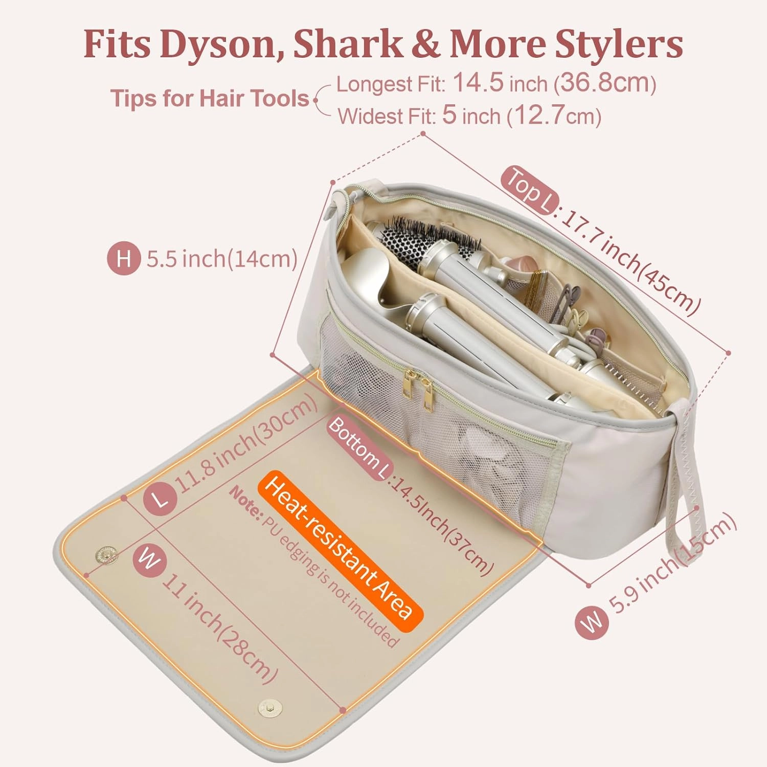 PACKISM Hair Tools Travel Bag - with Heat-Resistant for Dyson Airwrap & Shark Flexstyle, Flat Irons, Straighteners, Curling Iron, and Haircare Accessories - Ceylon Ivory   Light Grey