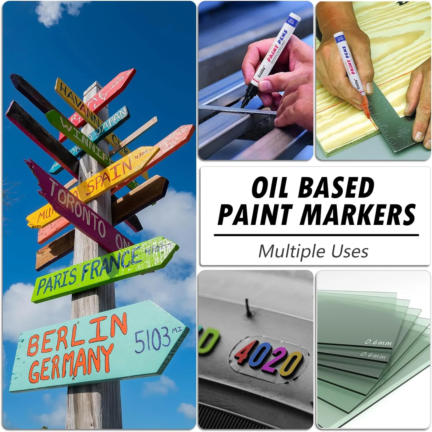 Paint Markers, 12 Pack Oil-Based Waterproof Quick Dry Permanent Paint Pen Set for Rocks Painting, Wood, Fabric, Plastic, Canvas, Glass, Mugs, Metal, Tire, Stone, DIY Craft (Gold)