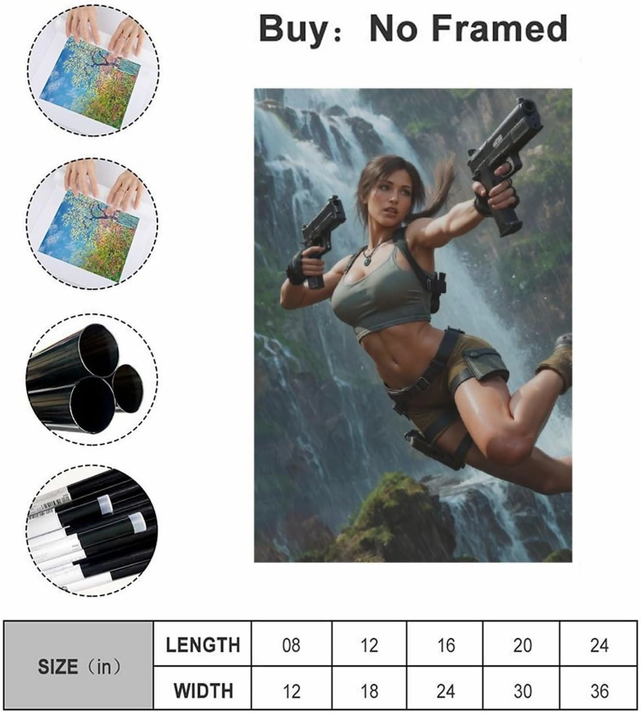 Palette Lara Croft Action Pose Canvas Wall Art - Sports, Office & Home Décor | Bedroom & Living Room Decoration | Oil Printing Posters | Gifts & Modern Artwork 12x18inchs(30x45cm)