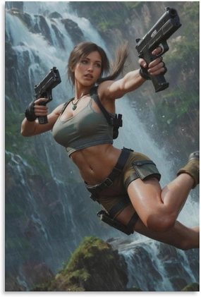 Palette Lara Croft Action Pose Canvas Wall Art - Sports, Office & Home Décor | Bedroom & Living Room Decoration | Oil Printing Posters | Gifts & Modern Artwork 12x18inchs(30x45cm)