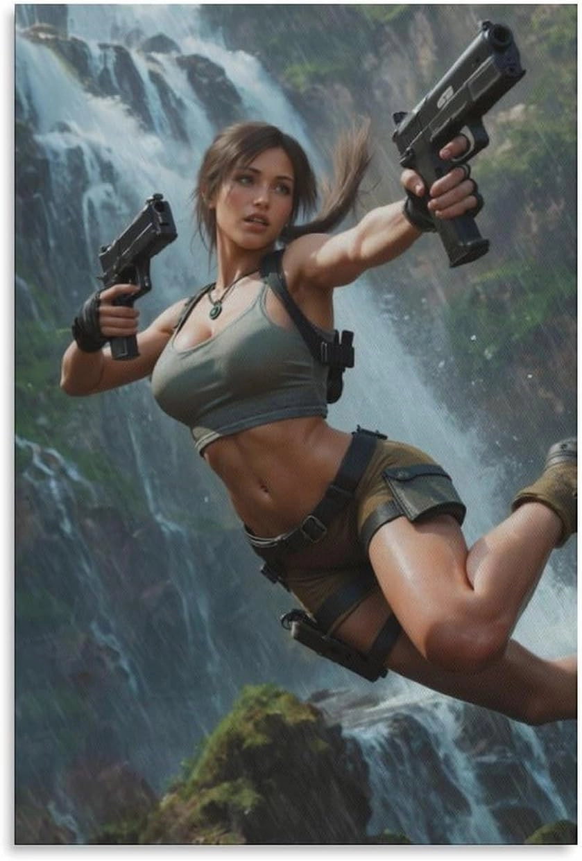 Palette Lara Croft Action Pose Canvas Wall Art - Sports, Office & Home Décor | Bedroom & Living Room Decoration | Oil Printing Posters | Gifts & Modern Artwork 12x18inchs(30x45cm)