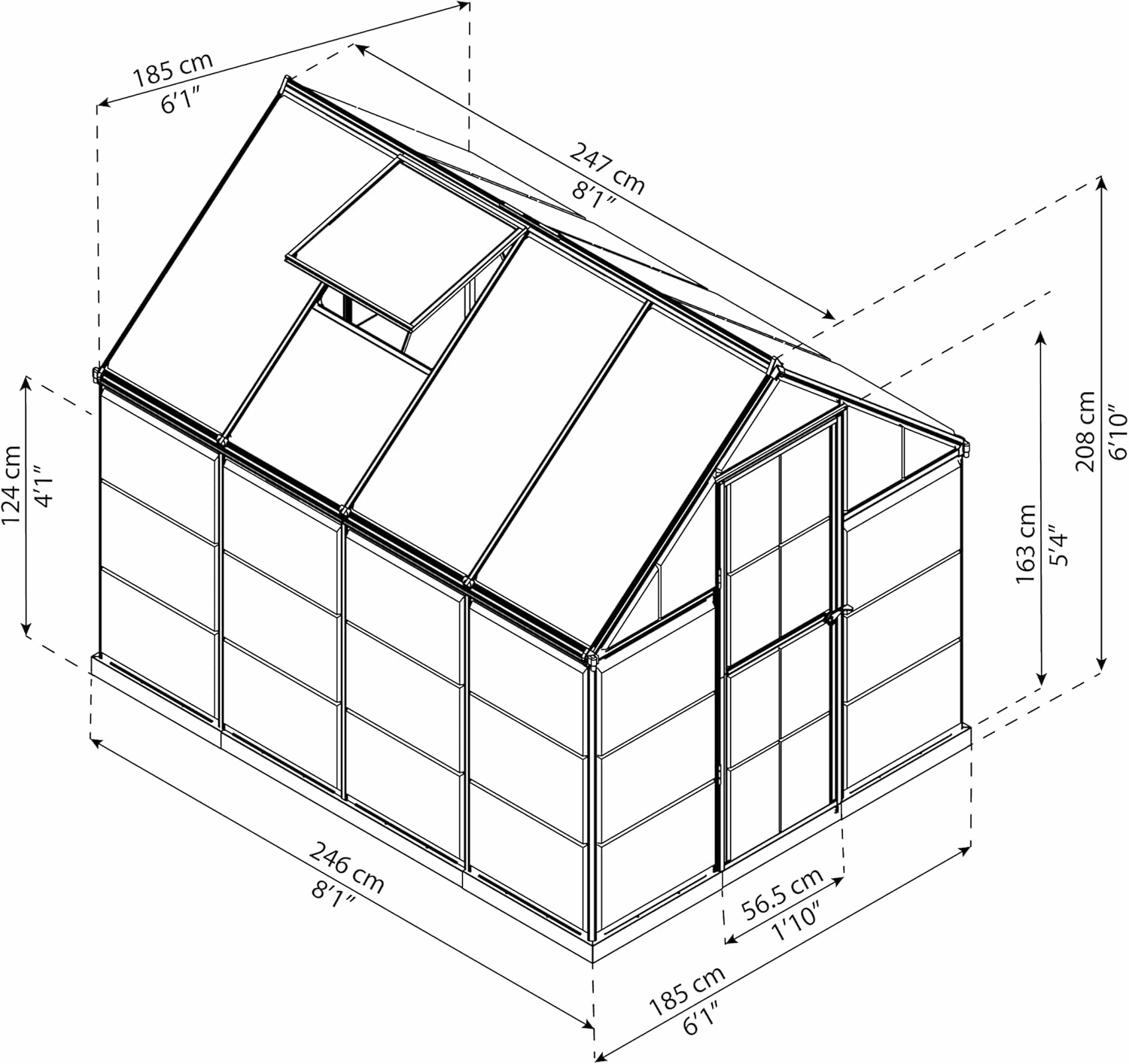 Palram - Canopia 6x8 Greenhouse for Outdoors, Walk-In, UV Polycarbonate Panels, Heavy Duty Aluminum Frame, Lockable Door, Adjustable Roof Vent, Rain Gutters, Galvanized Steel Base, Hybrid (Silver)