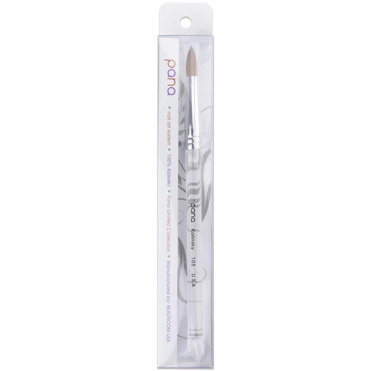 PANA Pure Kolinsky Hair Acrylic Nail Brush - Oval Crimped Clear Acrylic Handle (Size 10)