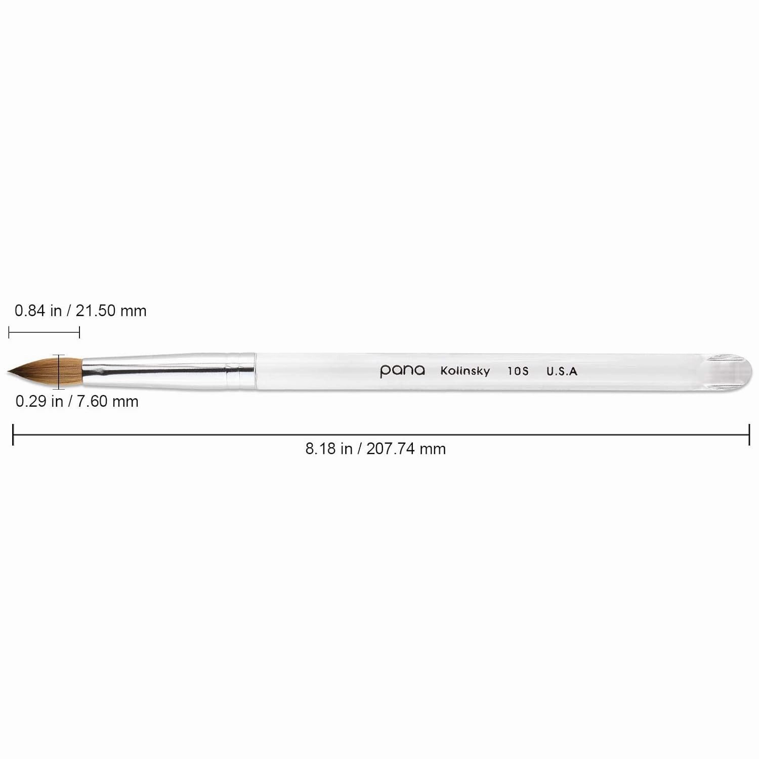 PANA Pure Kolinsky Hair Acrylic Nail Brush - Oval Crimped Clear Acrylic Handle (Size 10)